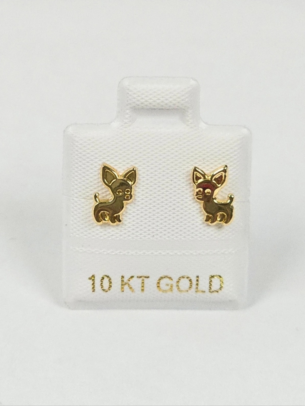 10K Real Gold Chihuahua Dog Stud Earrings Screw Back 8mm Solid Cute Kids Womens